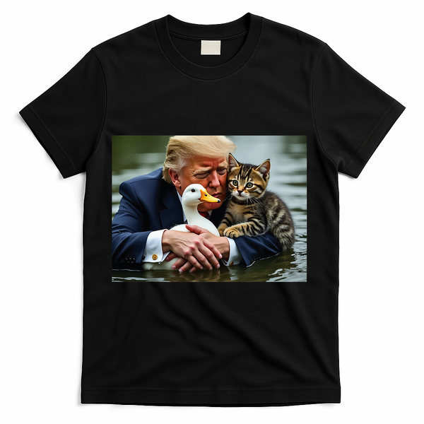 Trump Cat And Duck Memes Christmas Halloween Vote Sign T-Shirt - Black