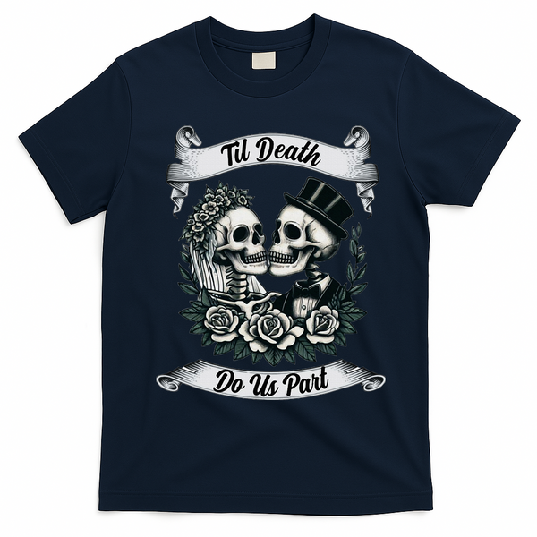 Til Death Do Us Part Skeleton Bride & Groom Marriagewedding T-Shirt - Navy Blue