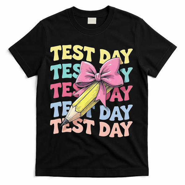 Test Day Testing Teacher Coquette Bow Pencil T-Shirt - Black