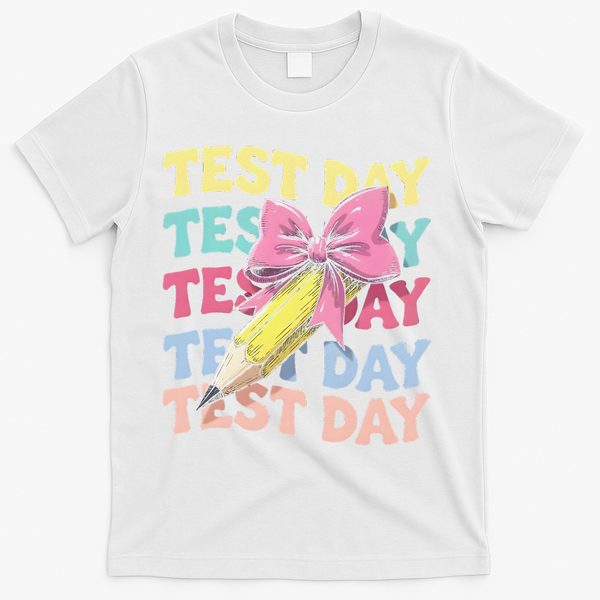 Test Day Testing Teacher Coquette Bow Pencil T-Shirt - White