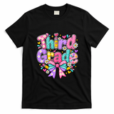 Third Grade 3rd Coquette Floral School Gift T-Shirt - Black