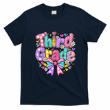 Third Grade 3rd Coquette Floral School Gift T-Shirt - Navy Blue