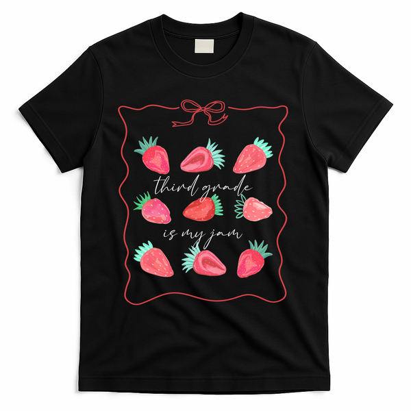 Third Grade Is My Jam Strawberry 3rd Grade Teacher T-Shirt - Black