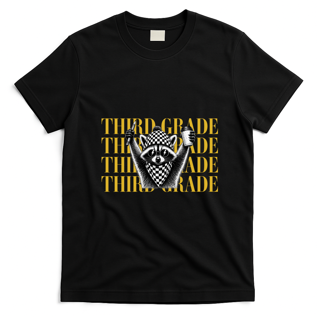 Third Grade Raccoon Back To School T-Shirt - Black
