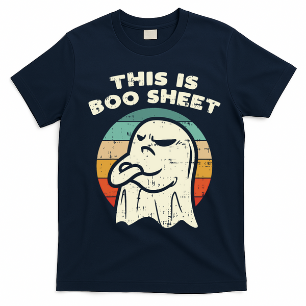 This Is Boo Sheet Ghost Retro Halloween Costume T-Shirt - Navy Blue