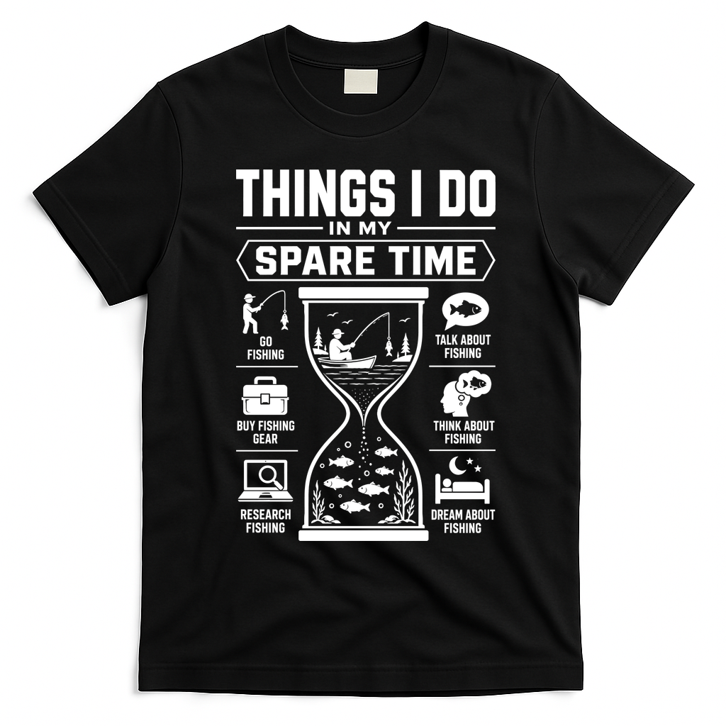 Things I Do In My Spare Time Go Fishing Funny T-Shirt - Black