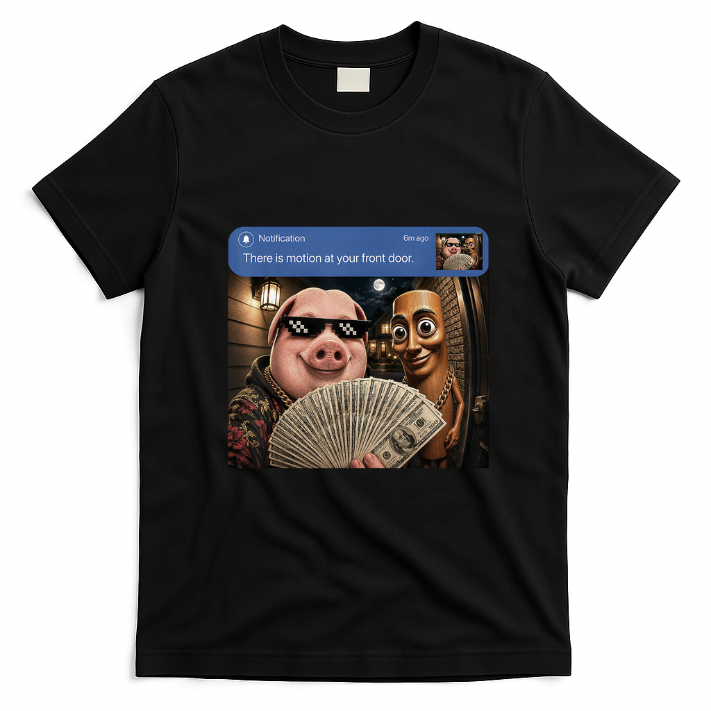 There Is Motion At Your Front Door Tung Tung Tung John Pork T-Shirt - Black