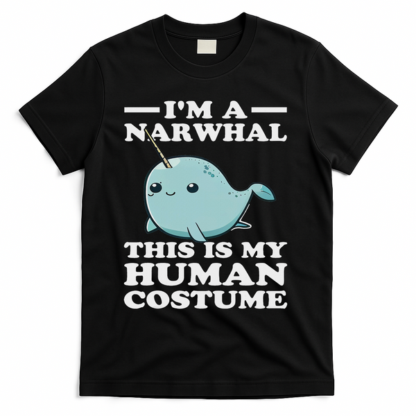 This Is My Human Costume I'm A Narwhal Halloween T-Shirt - Black