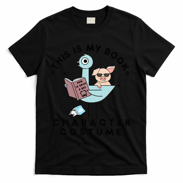 This Is My Book Character Costume Pigeon Reading T-Shirt - Black