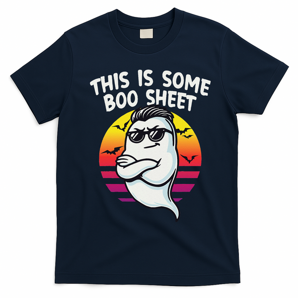 This Is Some Boo Sheet Funny Retro Halloween Ghost T-Shirt - Navy Blue