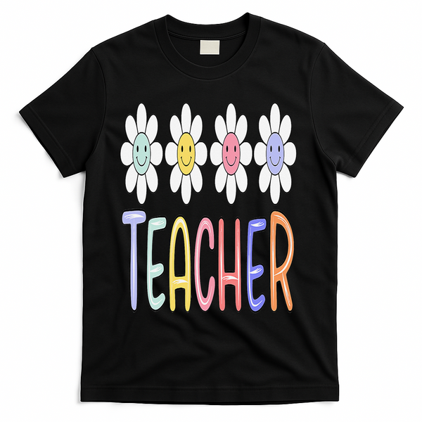 Teacher Life Daisy Flower PreK Kindergarten Teacher Team T-Shirt - Black
