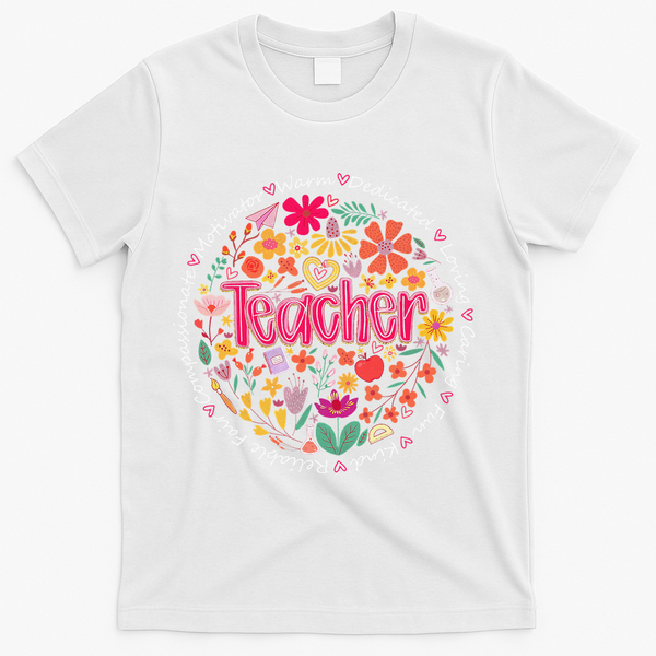 Teach Love Inspire Wildflower Teacher Funny Back To School T-Shirt - White
