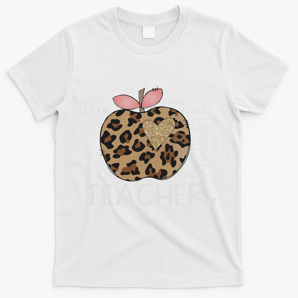 Teacher Life Leopard Apple Teacher's Day Back To School T-Shirt - White
