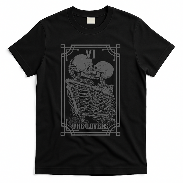 The Lovers Tarot Card Goth Skull Halloween Gothic Occult T-Shirt - Black