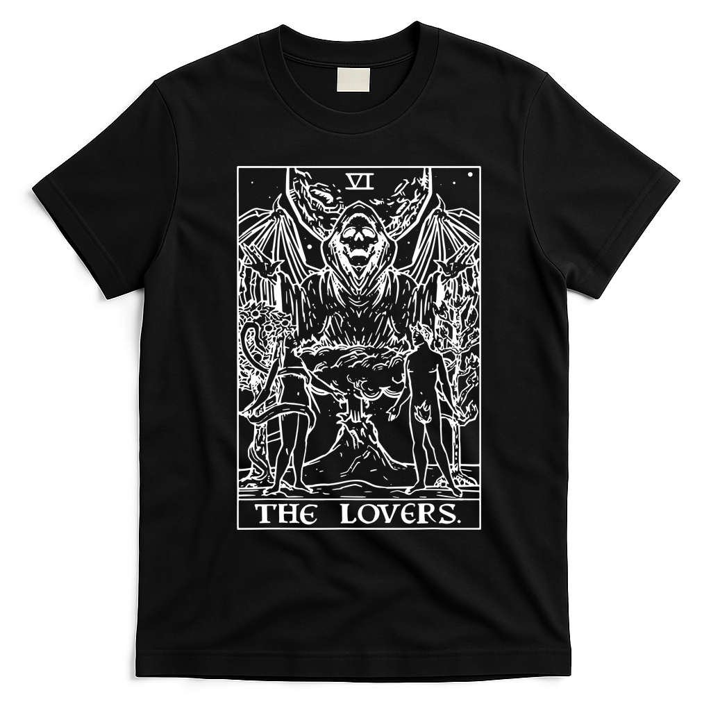 The Lovers Tarot Card Halloween Grim Reaper Gothic Horror T-Shirt - Black