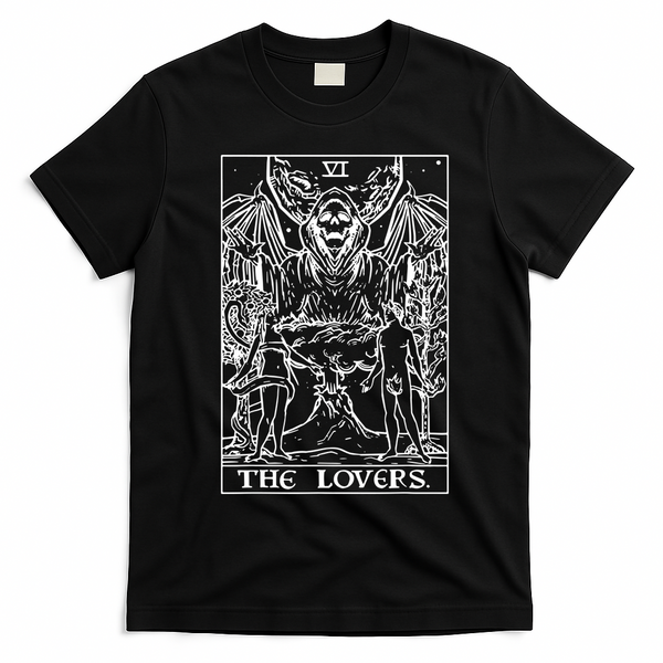 The Lovers Tarot Card Halloween Grim Reaper Gothic Horror T-Shirt - Black