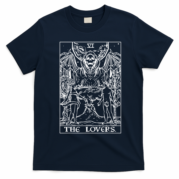 The Lovers Tarot Card Halloween Grim Reaper Gothic Horror T-Shirt - Navy Blue