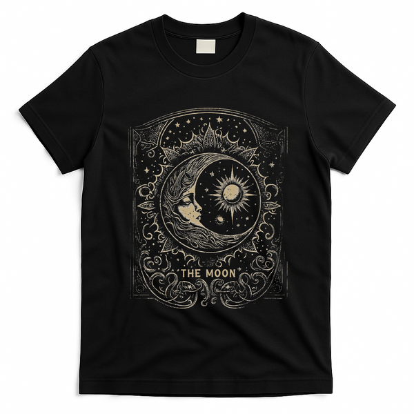 The Moon Tarot Card Goth Emo Occult Graphic Women T-Shirt - Black