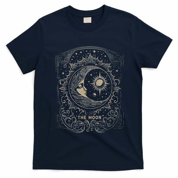 The Moon Tarot Card Goth Emo Occult Graphic Women T-Shirt - Navy Blue