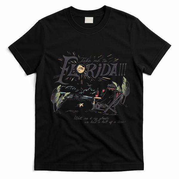 Take Me To The Florida Funny Ghost On The Beach T-Shirt - Black