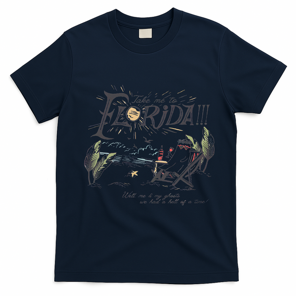 Take Me To The Florida Funny Ghost On The Beach T-Shirt - Navy Blue