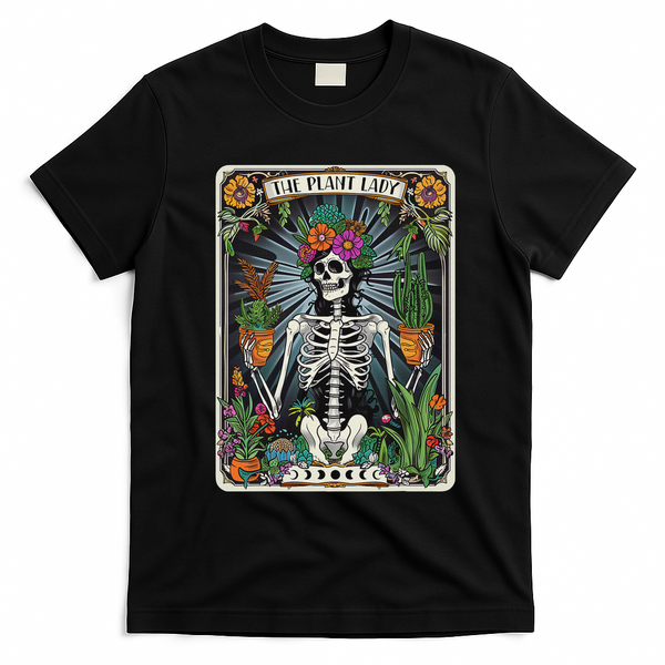 The Plant Lady Funny Mystic Skeleton Tarot Cards Plant Lover T-Shirt - Black