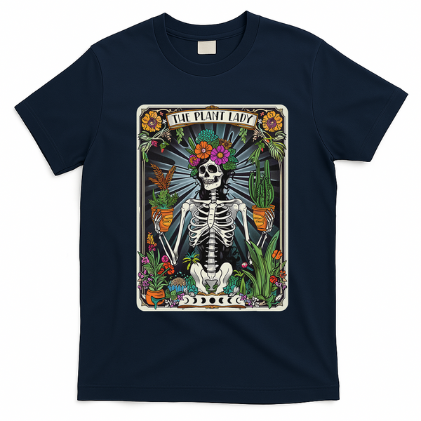 The Plant Lady Funny Mystic Skeleton Tarot Cards Plant Lover T-Shirt - Navy Blue