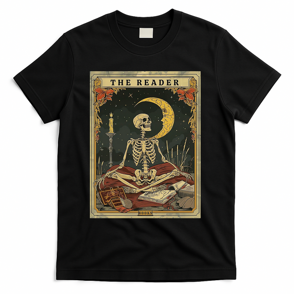 The Reader – Skeleton Tarot Card Funny Mystic T-Shirt - Black