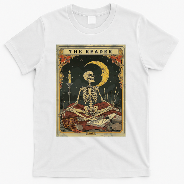 The Reader – Skeleton Tarot Card Funny Mystic T-Shirt - White