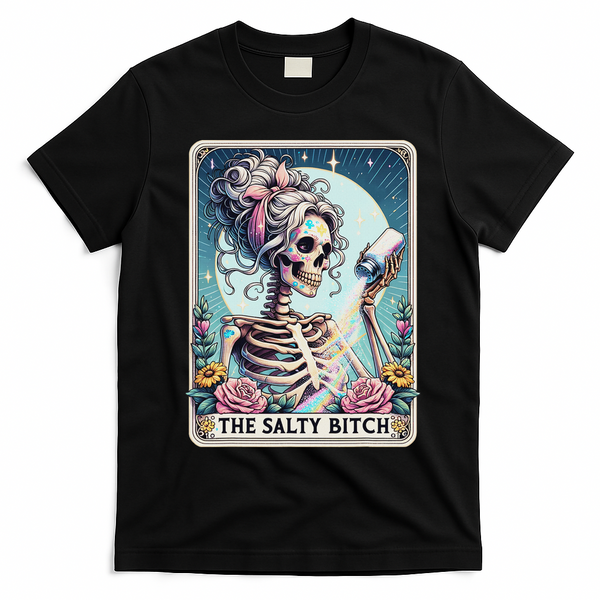The Salty Bitch Tarot Card Skeleton T-Shirt - Black