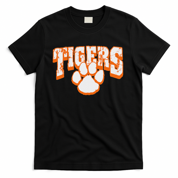 Tigers School Spirit Mascot Back To School Orange T-Shirt - Black