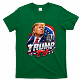 Trump TV Artwork with Patriotic Microphone Graphic T-Shirt - Irish Green