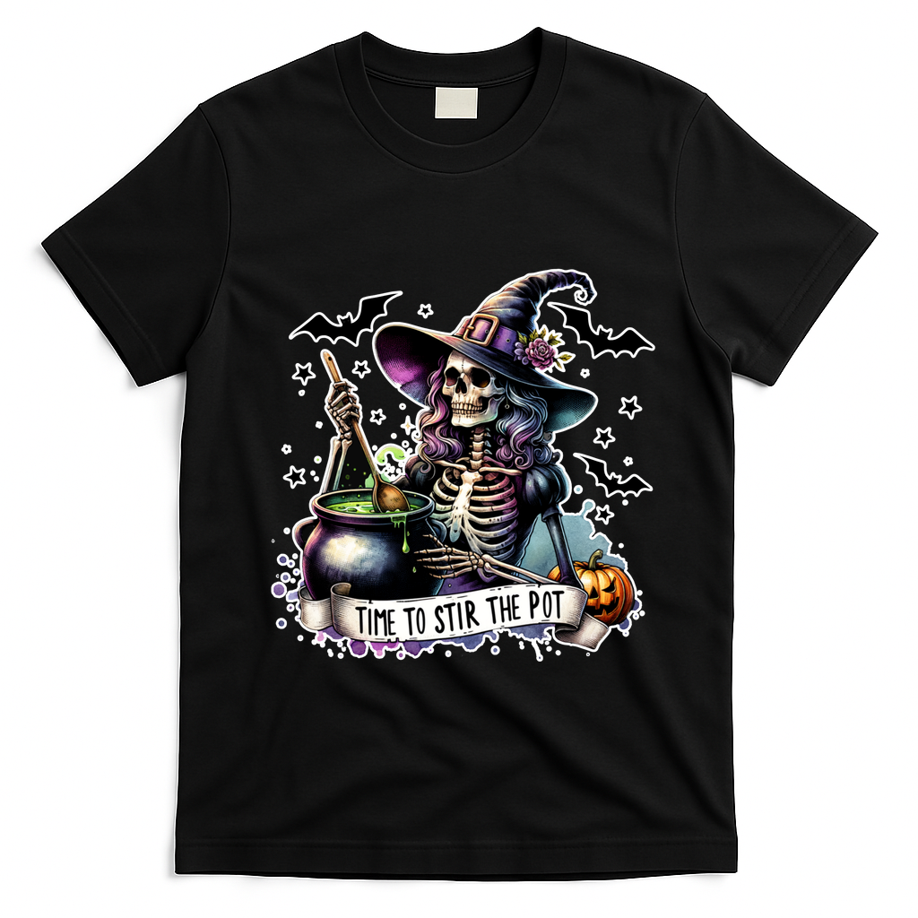 Time To Stir The Pot Witch Halloween T-Shirt - Black