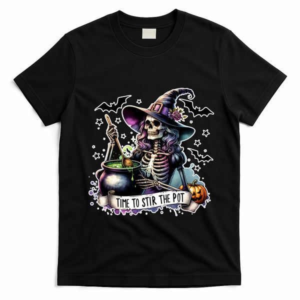 Time To Stir The Pot Witch Halloween T-Shirt - Black