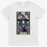 The Witch Cat Tarot Card Witch Vintage Gothic Halloween T-Shirt - White