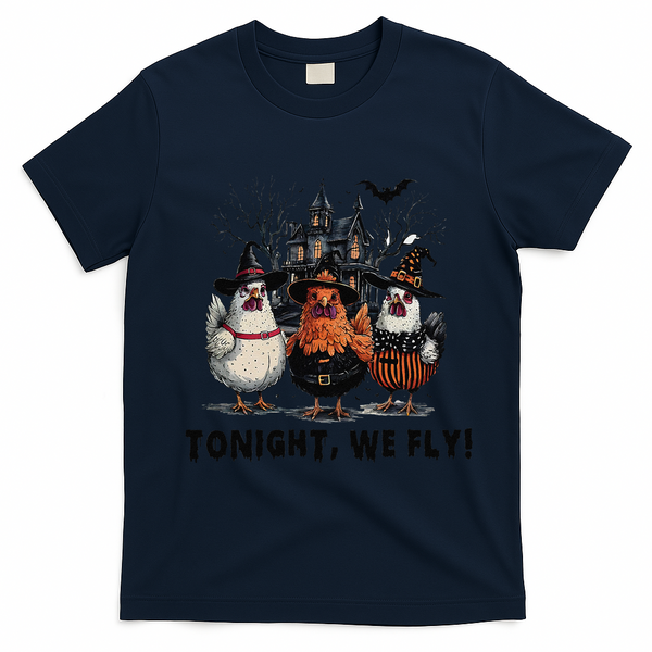 Tonight We Fly Funny Chicken Halloween Spooky Season T-Shirt - Navy Blue
