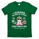 Unicorn I Survived 100 Days Of School Its Fine 2nd Grade T-Shirt - Green