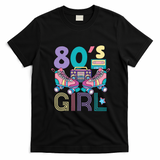 Vibrant 80's Girl Retro Roller Skates Throwback Vibe T-Shirt - Black