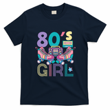 Vibrant 80's Girl Retro Roller Skates Throwback Vibe T-Shirt - Navy Blue