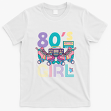 Vibrant 80's Girl Retro Roller Skates Throwback Vibe T-Shirt - White