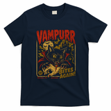 Vampurr Bites Again Halloween Vintage Retro T-Shirt - Navy Blue