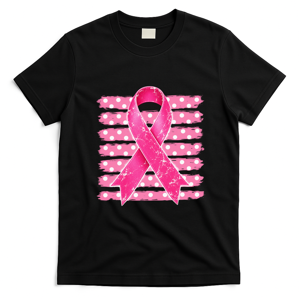 Vintage Breast Cancer Awareness Striped T-Shirt - Black