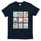 Vintage Beach Stamp Collection Art For Summer T-Shirt - Navy Blue