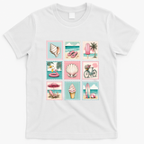 Vintage Beach Stamp Collection Art For Summer T-Shirt - White