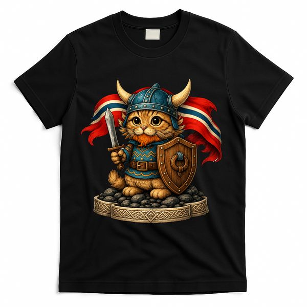 Viking Cat Norway Norwegian T-Shirt - Black