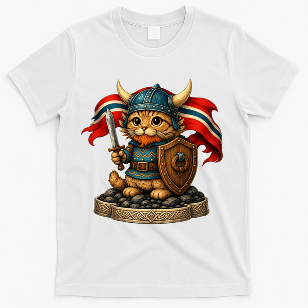 Viking Cat Norway Norwegian T-Shirt - White