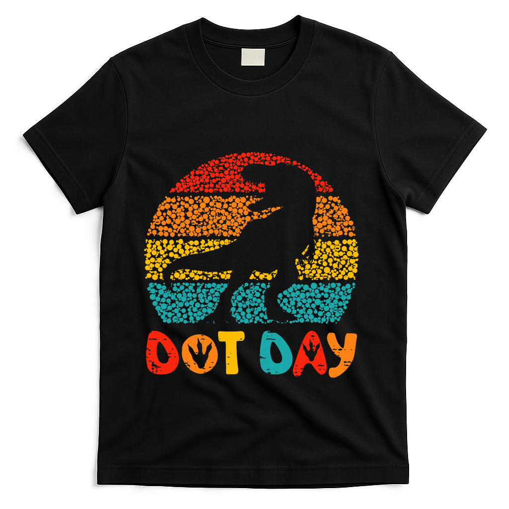 Vintage Dinosaur Happy Dot Day For Teacher T-Shirt - Black