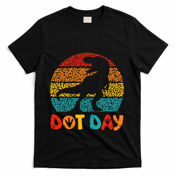 Vintage Dinosaur Happy Dot Day For Teacher T-Shirt - Black
