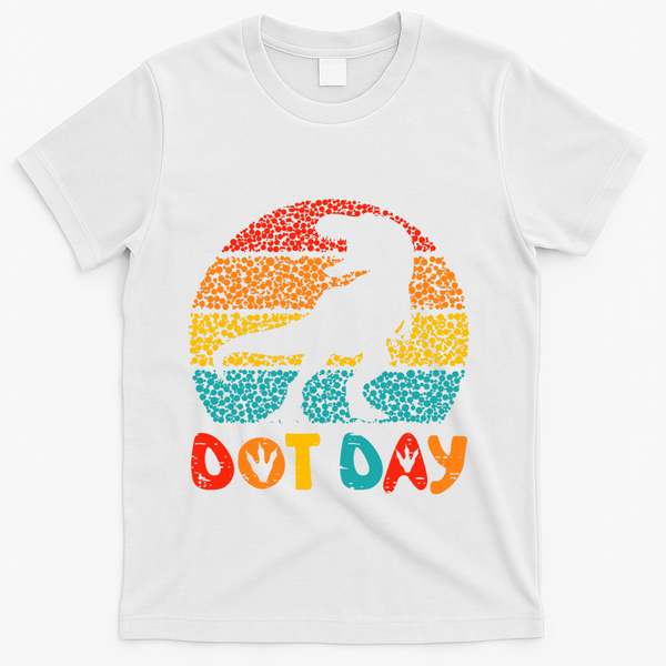 Vintage Dinosaur Happy Dot Day For Teacher T-Shirt - White