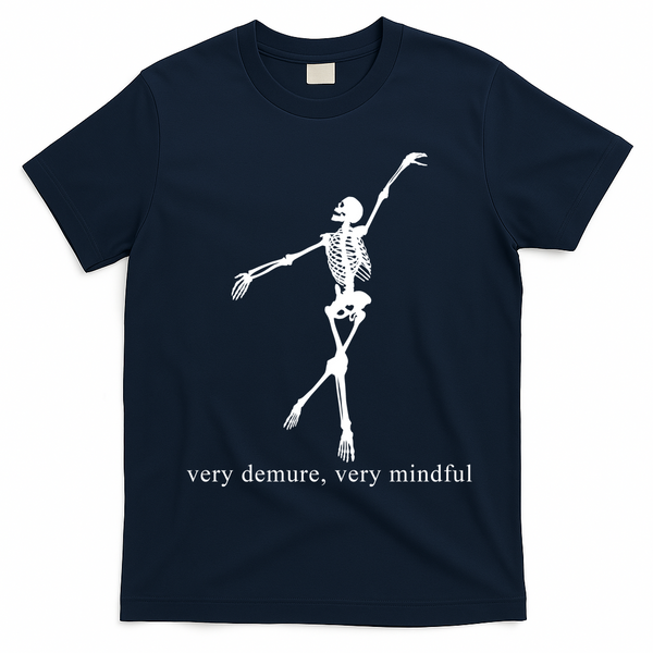 Very Demure Very Mindful Funny Skeleton T-Shirt - Navy Blue
